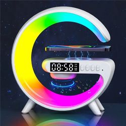 Wireless Charger Pad Stand Speaker TF Card RGB Night Light Lamp Alarm Clock Fast Charging Station Dock for iPhone Samsng