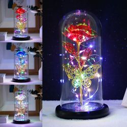Rose Light Artificial Galaxy Rose Lamp with Butterfly and Colorful LED Rose Flowers In Glass Battery Powered Gifts