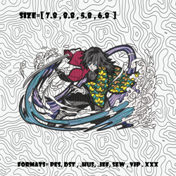 giyu tomioka embroidery design, demon slayer embroidery design, embroidery shirt, anime shirt, digital download