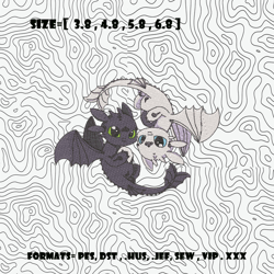 toothlesss yinyang embroidery design, cartoon embroidery, logo design, cartoon design, cartoon shirt, digital download