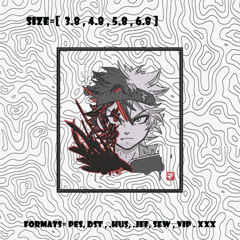 Asta Anime Embroidery Design Black Clover Embroidery Design Embroidery Shirt Anime Design Instant Download 0