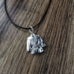 kimono martial art pendant, sterling silver, karate, judo, bjj, taekwondo, aikido, pendant.
