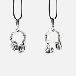headphones miniature pendant, sterling silver.