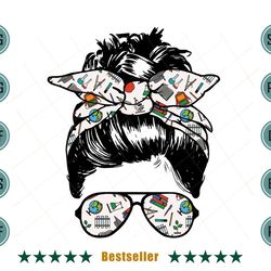back to school messy bun bandana teacher svg