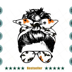 halloween messy bun bandana girl svg