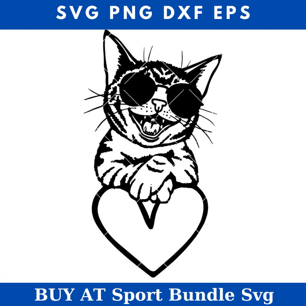 Cool Cat With Heart Svg, Love Cats Svg, Cat Valentine Svg.jpg