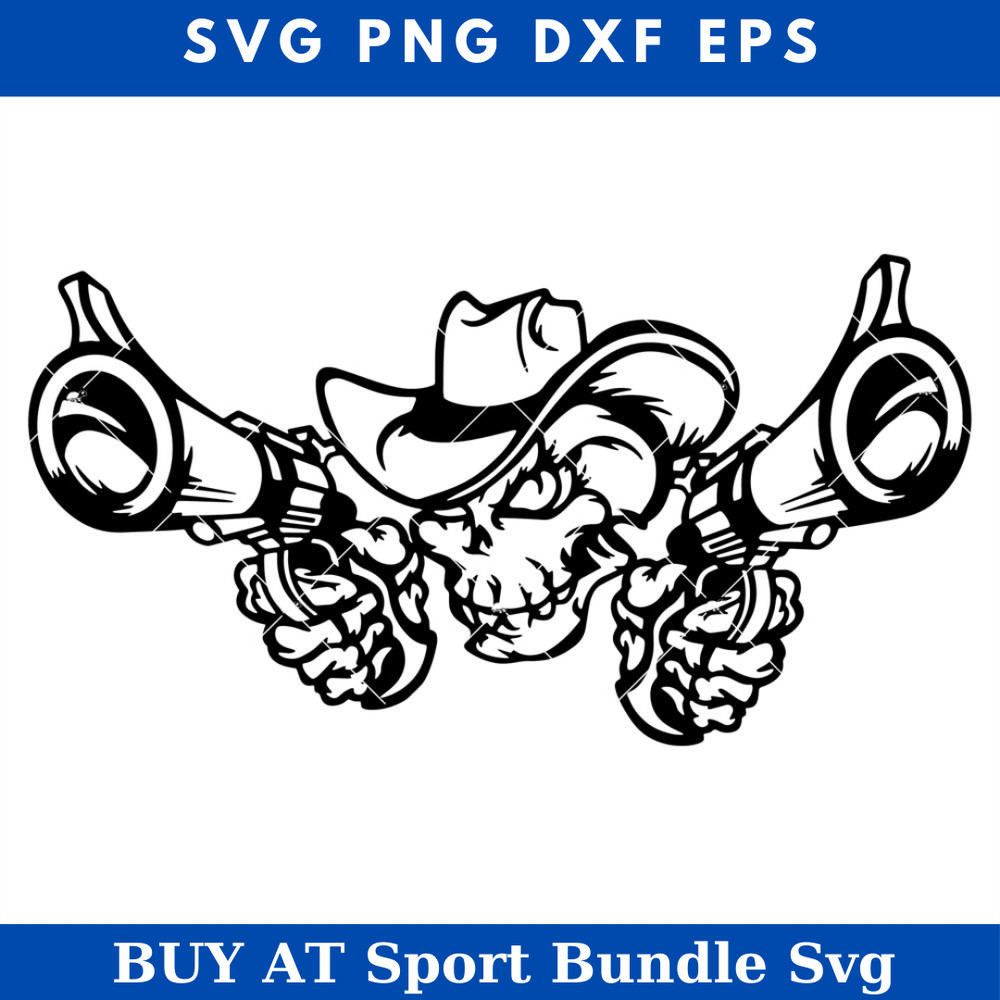 Cowboy Skull with Gun Svg, Skull with Guns Svg, Skull Svg.jpg