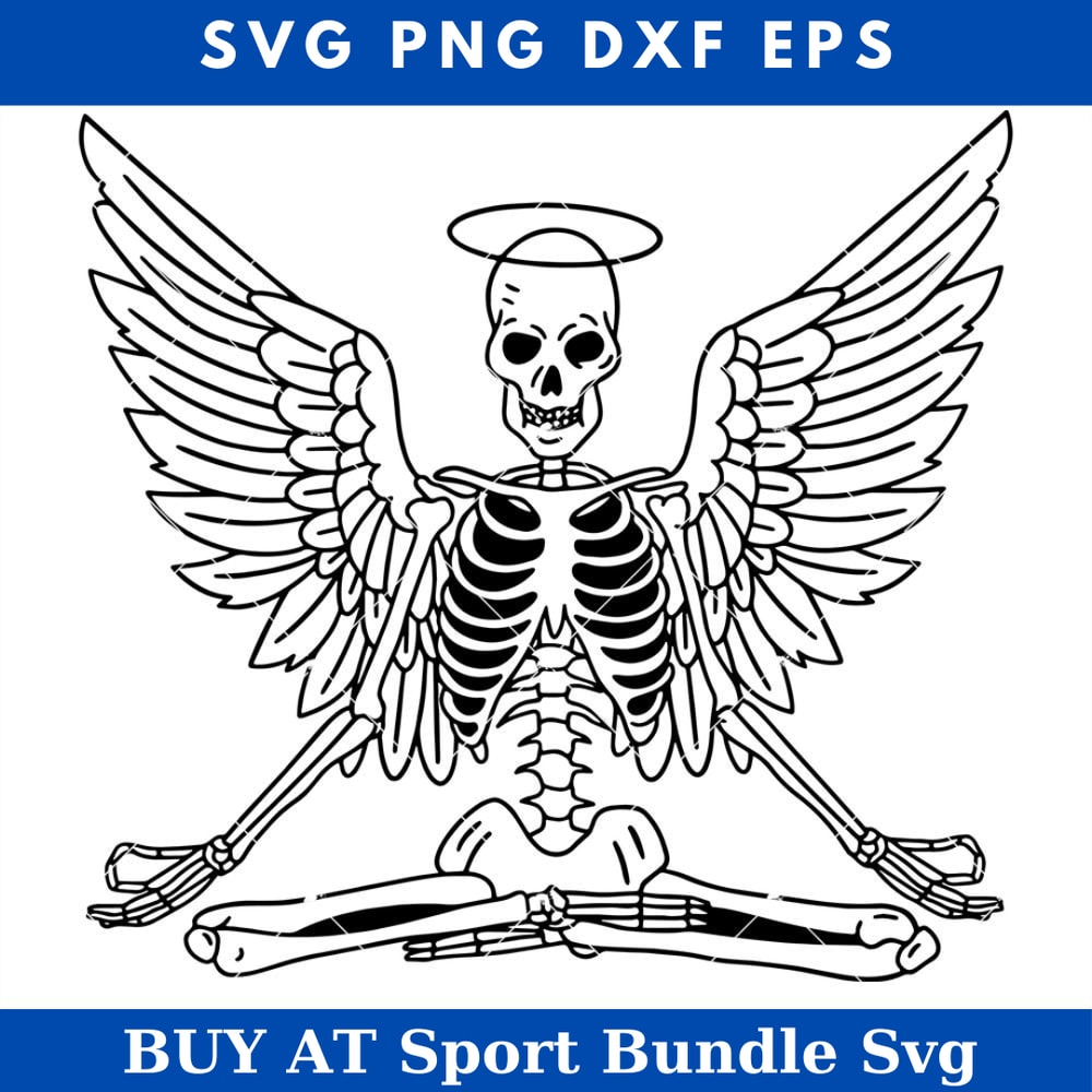 Meditation Skeleton with Angel Wings Svg, Yoga Skeleton Svg.jpg