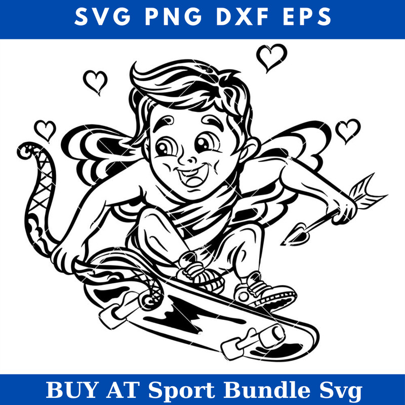 Skater Cupid Svg, Cute Funny Valentines Day Svg, Cupid Svg.jpg