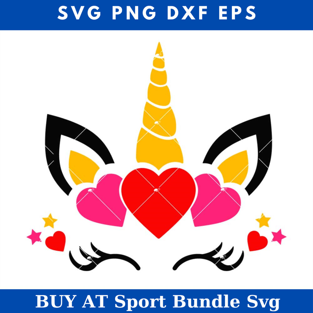 Unicorn with Hearts Svg, Unicorn Head Svg, Unicorn Face Svg.jpg