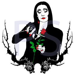 morticia cutting rose, halloween svg, rose svg, black rose svg, morticia addams, morticia svg, addams svg, cutting rose,