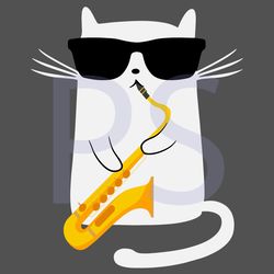 Funny Cat Saxophone Music, Trending Sg, Funny Cat Svg, Cool Cat, Cat With Black Glasses, Saxophone Svg, Music Cat Svg, W