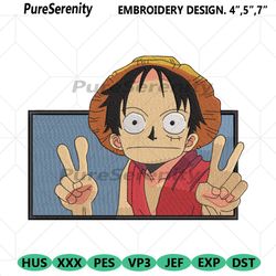 luffy funny say hi embroidery design instant download