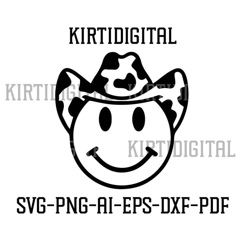 Cow Print Hat Smiley Face SVG PNG DXF Disco Cowboy Smiley Cow Print Cowboy Hat.jpg