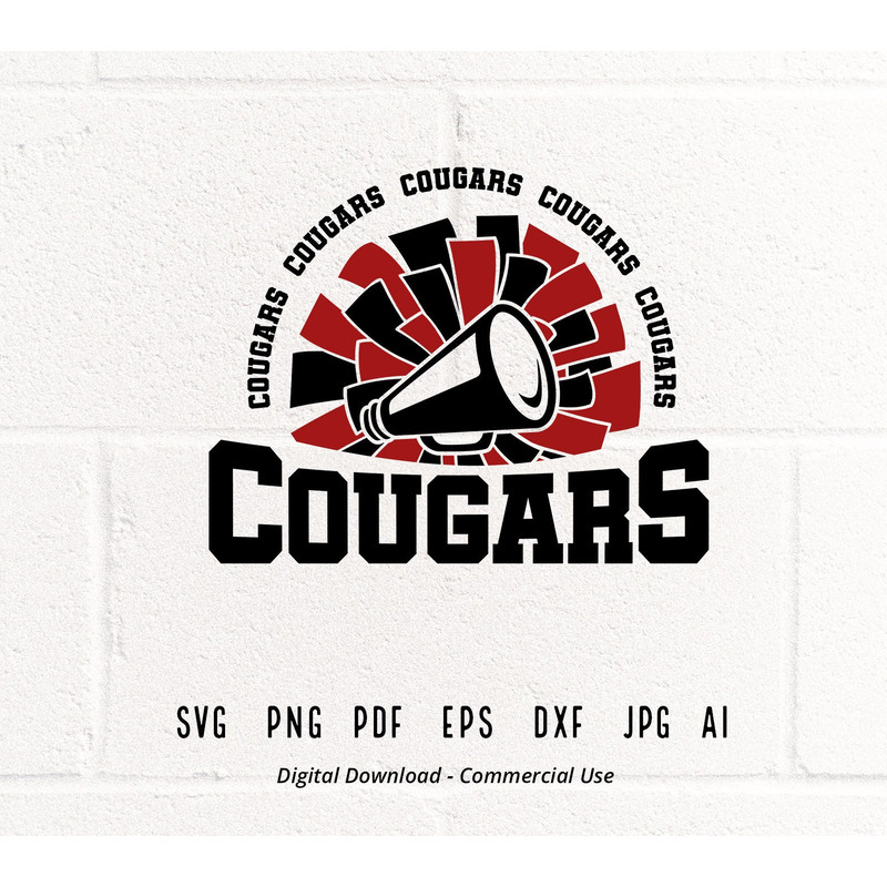 Cougars Cheer SVG PNG, Cougars Mascot svg, Cougars svg, Cougars Shirt, School Spirit svg, Cheer Megaphone, Cougars Pom pom, Cougars Girl svg.jpg