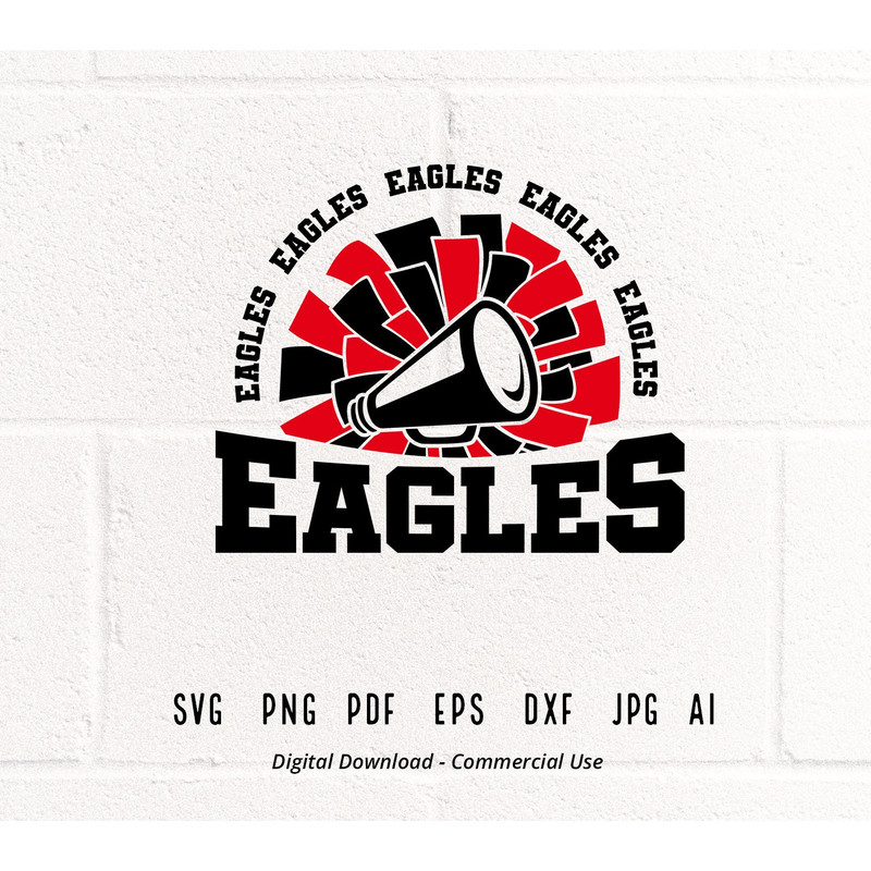 Eagles Cheer SVG PNG, Eagles Mascot svg, Eagles svg, Eagles Shirt svg, School Spirit svg, Cheer Megaphone, Eagles Pom pom svg, Eagles Girl 1.jpg