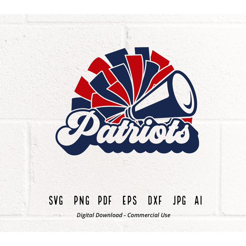 Patriots Cheer SVG PNG, Patriots Mascot svg, Patriots svg, Patriots Shirt svg, School Spirit svg, Cheer Megaphone, Patriots Pom pom svg.jpg