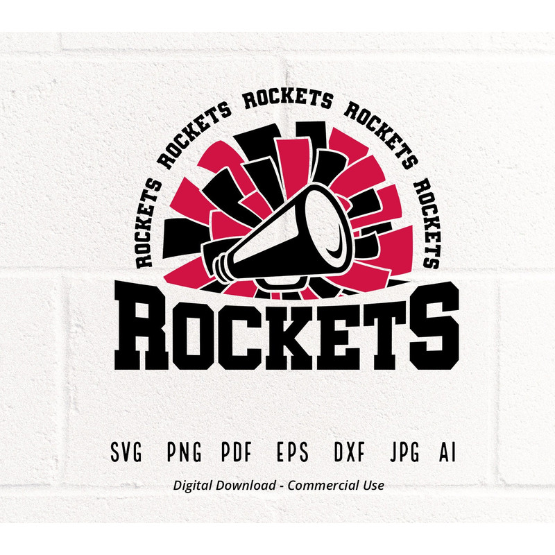 Rockets Cheer SVG PNG, Rockets Mascot svg, Rockets svg, Rockets Shirt svg, School Spirit svg, Cheer Megaphone svg, Rockets Pom pom svg.jpg