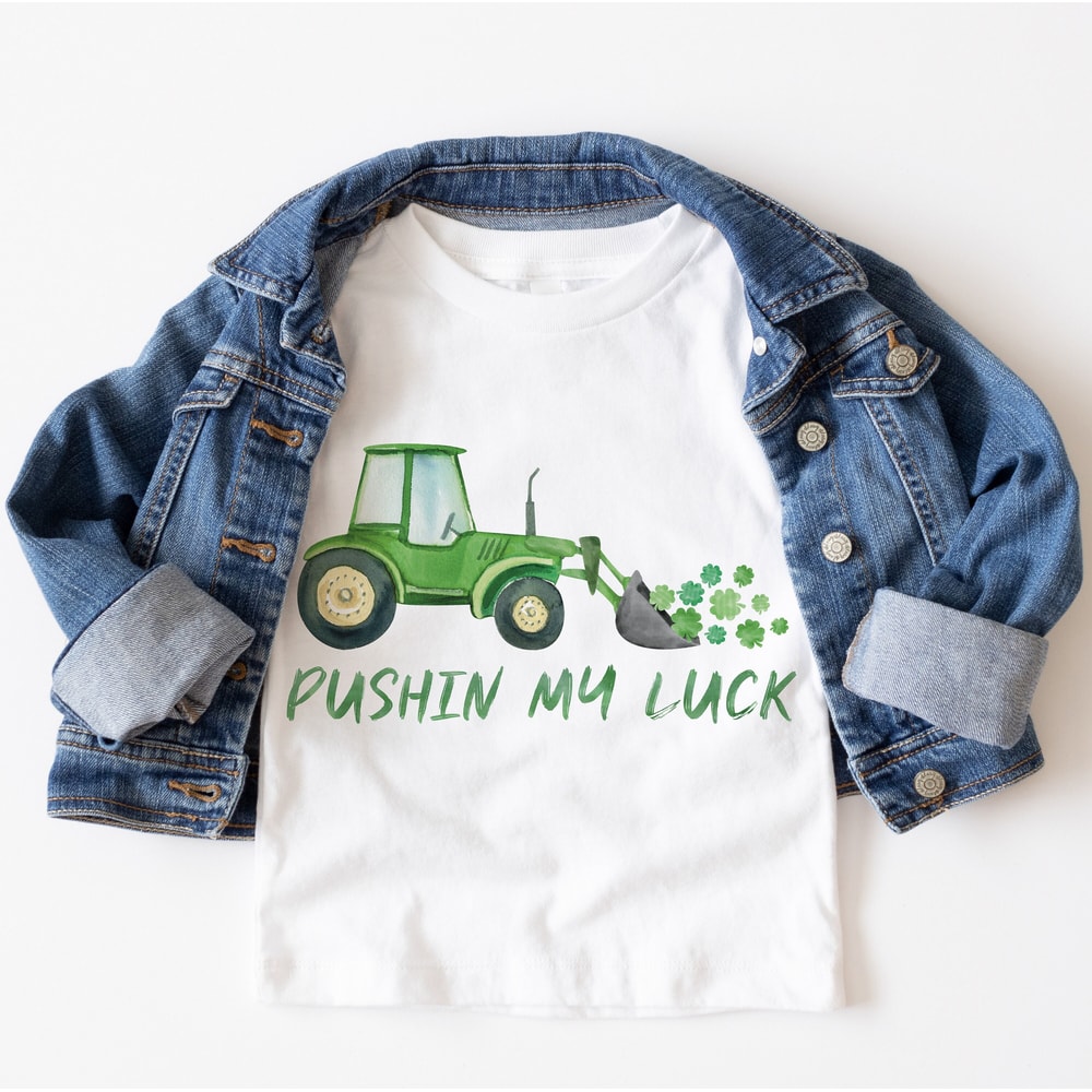 Pushin My Luck Construction St. Patrick's Day, Boys Watercolor St Patty's Shirt PNG, Printable Png, Digital Download, Sublimation Download.jpg