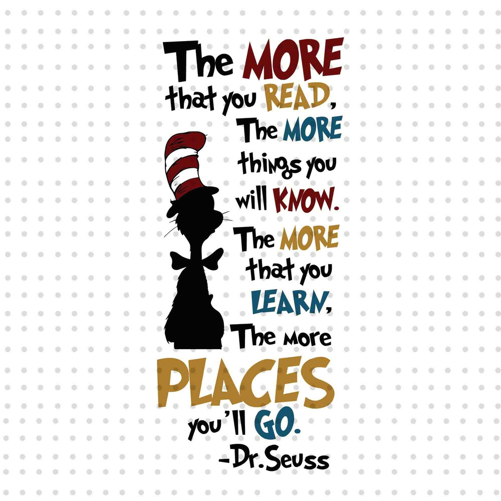 Dr Seuss Quote PNG, Cat In The Hat Png, Dr Seuss Day Png, Read Across America Png, Thing 1 Thing 2 Png, Love Reading, The More That You Read.jpg