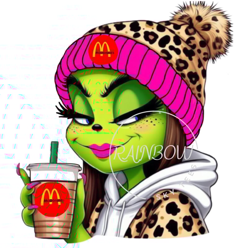 Boujee Grinch Mean Girl, Cheetah, Starbucks Coffee Cup, PNG, Instant Download, Sublimation,boujee grinch girl. green mean girl..jpg