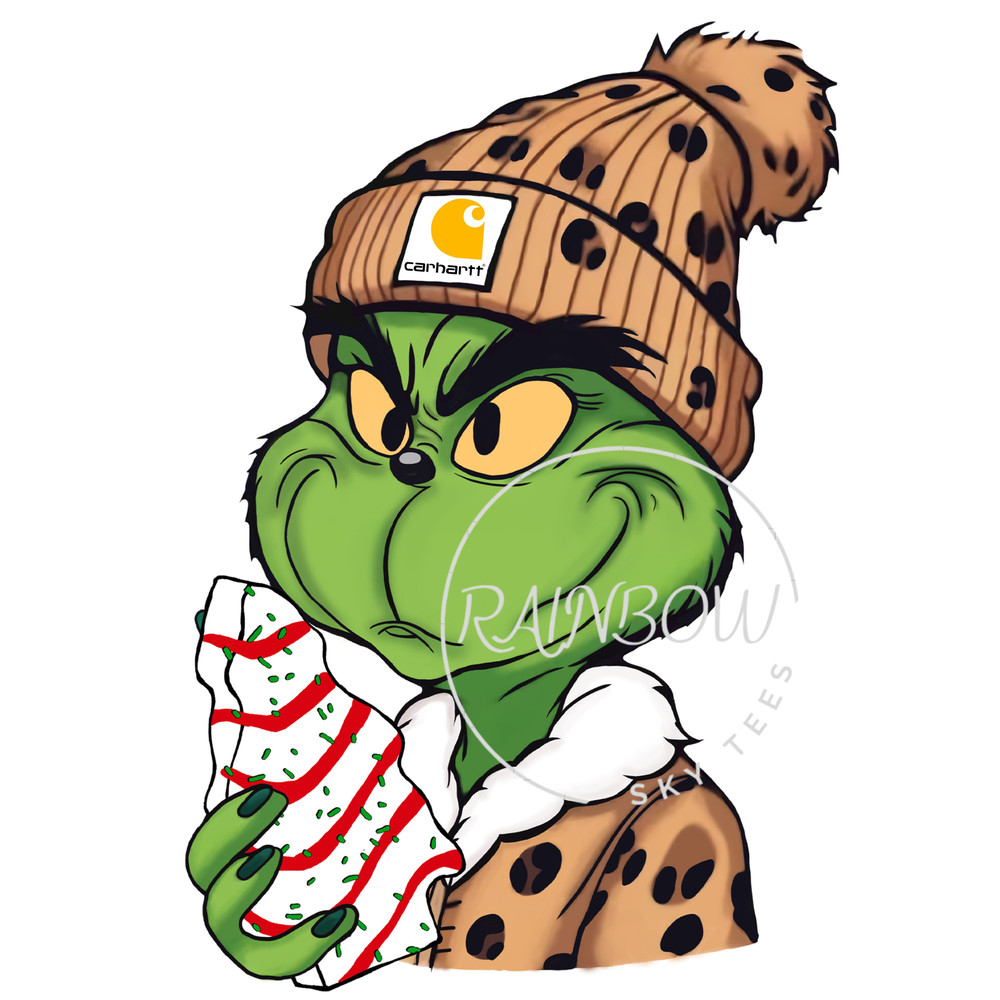 Boujee grinch png file, grinch file,grinchmas, digital download, green guy, christmas png, sublimation, leopard christmas cake.jpg