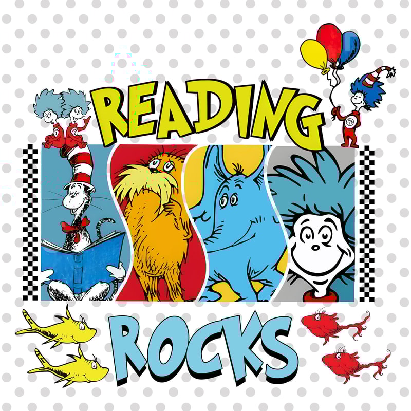 Reading Rocks png, The Fish png, The Cat in the Hat png, The Thing png, Read Across America Day png, Teacher Gift png, Sublimation Designs.jpg
