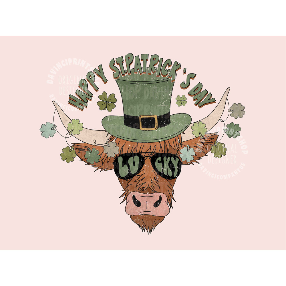 3 files, Happy St. Patrick's Day PNG, Hat Patricks Day Highland Cow Png, St Patricks Shirt Design Png, Lucky png, Sublimation Design, png.jpg