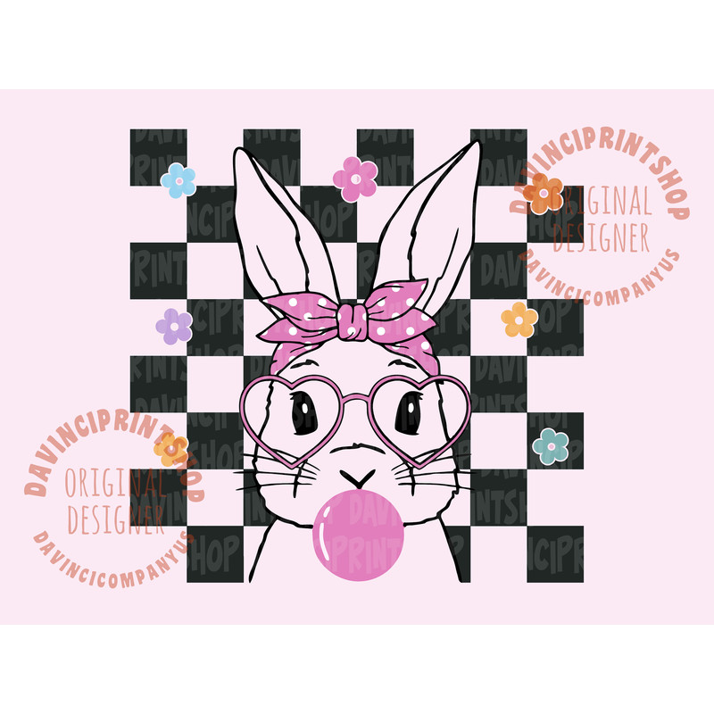 Cute Bunny With Bandana Glasses Bubblegum PNG, Rabbit Bandana Glasses PNG, Easter Rabbit Bandana, Funny Easter png, Easter png, Bunny png.jpg