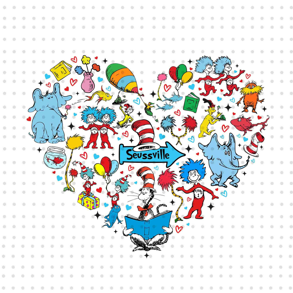 Doodle Dr Seuss PNG, Cat In The Hat Png, Dr Seuss Day Png, Read Across America Png, Thing 1 Thing 2, Reading Png, Dr Seuss Heart , Png File.jpg