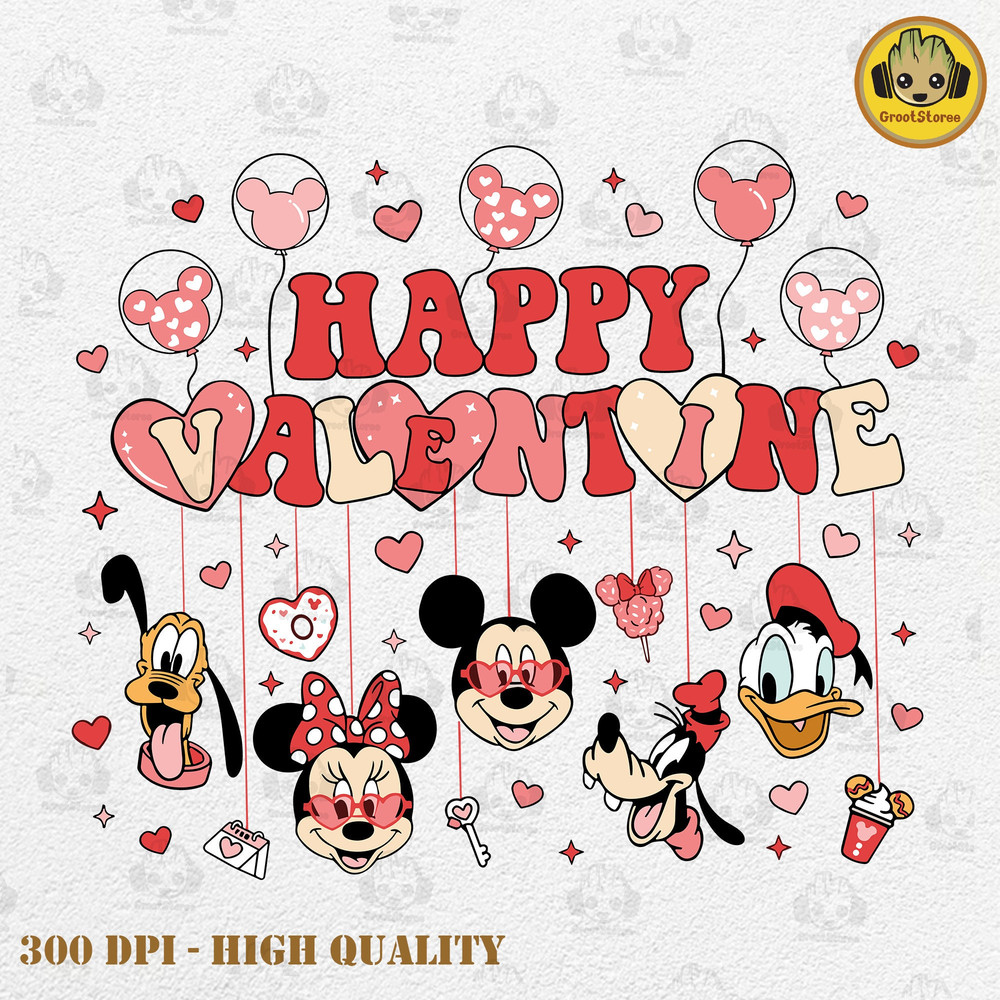 Happy Valentine Day Mouses And Friends Png, Pink Valentine Cartoon Character Png, Valentine 2024 Couple Shirt Design, Digital Download.jpg