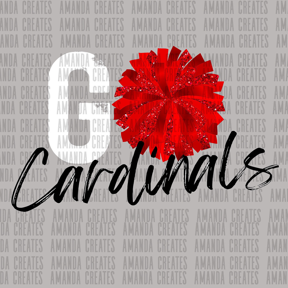 GO Cardinals Distressed Glitter Pom Mascot Design PNG, Digital Download.jpg
