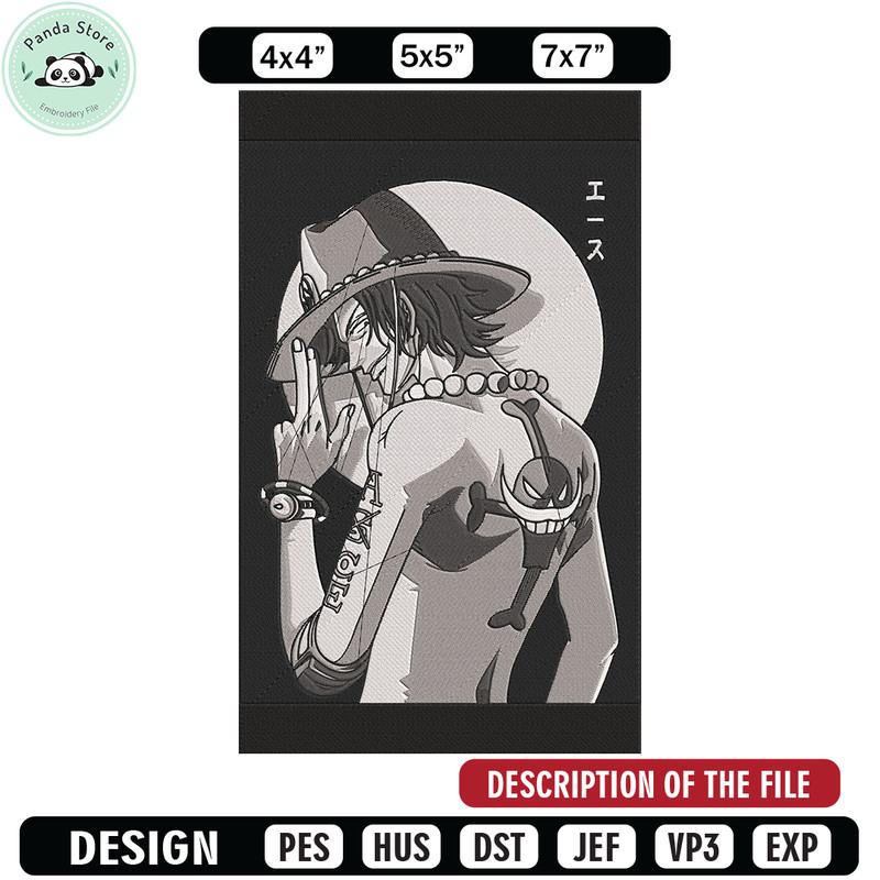 Ace poster Embroidery Design, One piece Embroidery, Embroidery File, Anime Embroidery, Anime shirt, Digital download.jpg