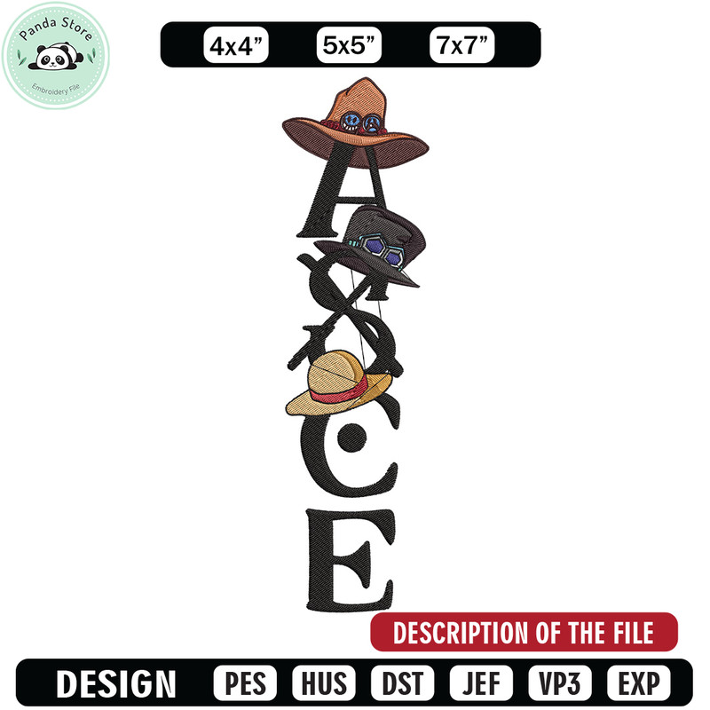 Ace tattoo Embroidery Design, One piece Embroidery, Embroidery File, Anime Embroidery, Anime shirt, Digital download.jpg