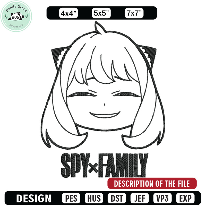 Anya smile Embroidery Design, Spy x family Embroidery, Embroidery File, Anime Embroidery, Anime shirt,Digital download.jpg