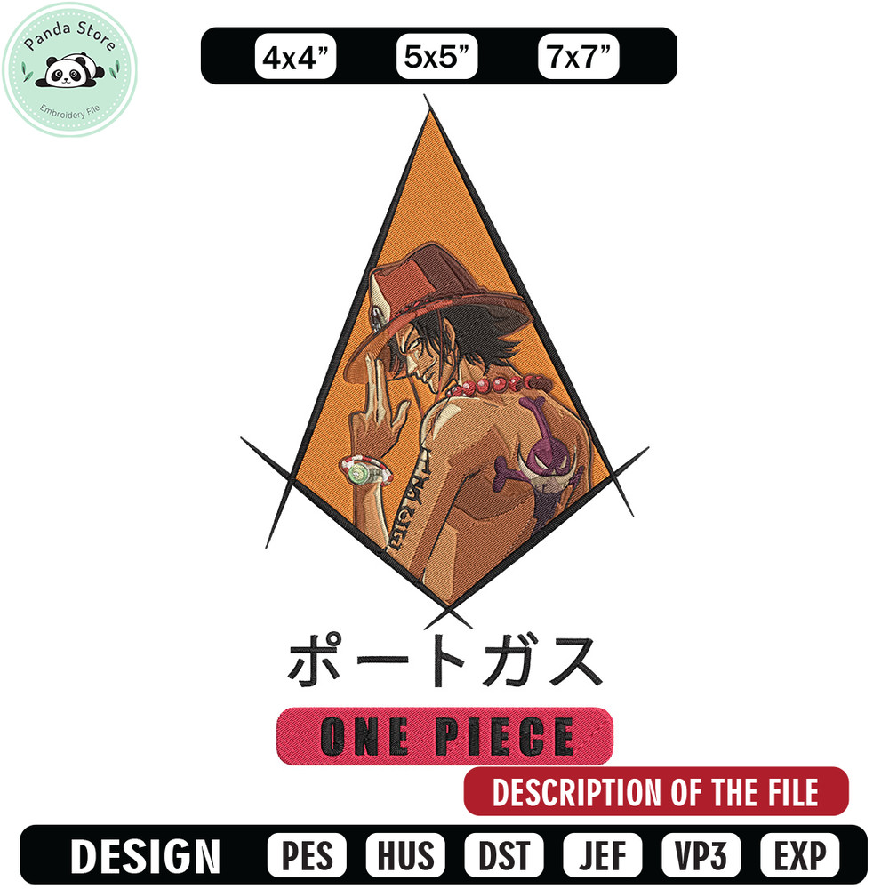 Ace poster Embroidery Design, One piece Embroidery, Embroidery File, Anime Embroidery, Anime shirt, Digital download 1.jpg