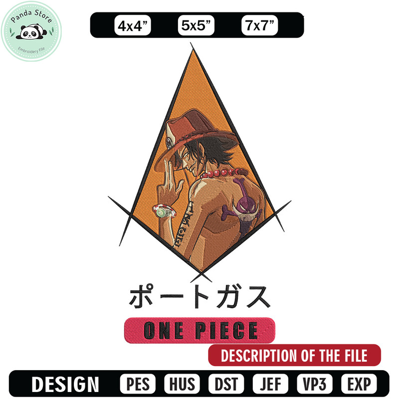 Ace poster Embroidery Design, One piece Embroidery, Embroidery File, Anime Embroidery, Anime shirt, Digital download 1.jpg