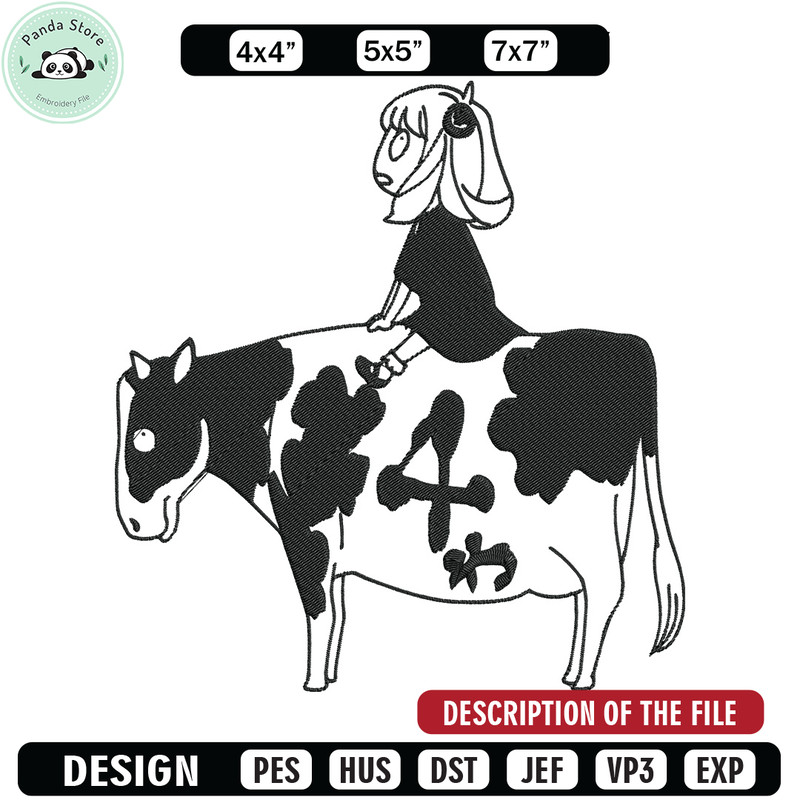 Anya riding a cow Embroidery Design, Spy x family Embroidery, Embroidery File, Anime Embroidery, Digital download.jpg