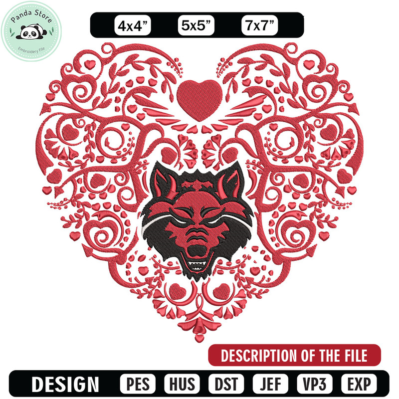 Arkansas State heart embroidery design, Sport embroidery, logo sport embroidery, Embroidery design,NCAA embroidery.jpg
