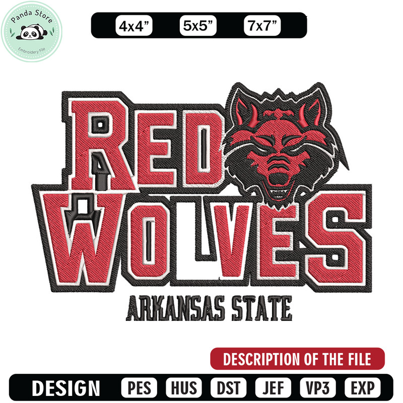 Arkansas State wolves embroidery design, NCAA embroidery, Sport embroidery, logo sport embroidery, Embroidery design.jpg