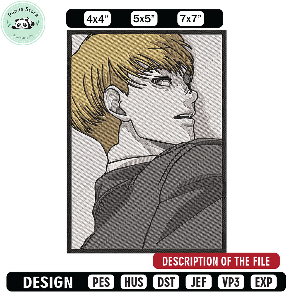 Armin poster Embroidery Design, Aot Embroidery, Embroidery File, Anime Embroidery, Anime shirt, Digital download.jpg