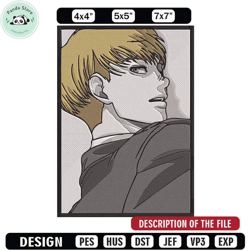 Armin poster Embroidery Design, Aot Embroidery, Embroidery File, Anime Embroidery, Anime shirt, Digital download.jpg