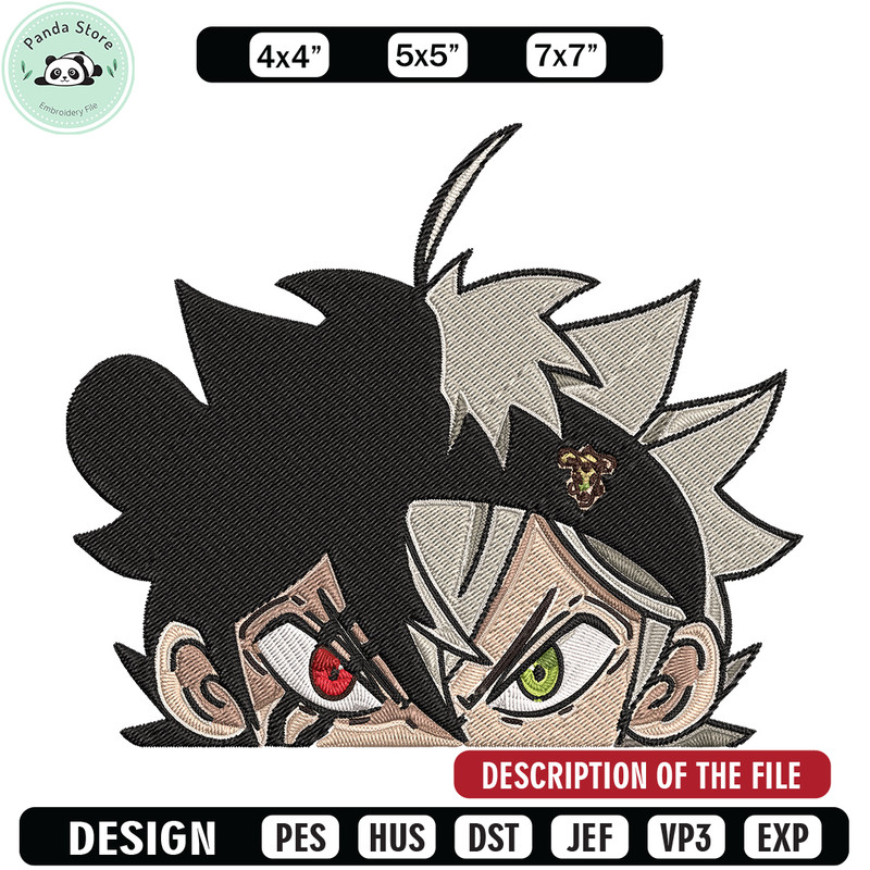 Asta Peeker Embroidery Design, Black clover Embroidery, Embroidery File, Anime Embroidery, Anime shirt,Digital download.jpg