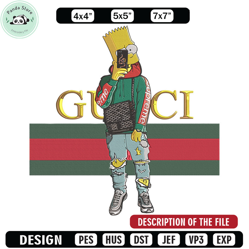 Bart Simpson Embroidery Design, Simpson Embroidery, Embroidery File, Anime Embroidery, Gucci shirt, Digital download.jpg