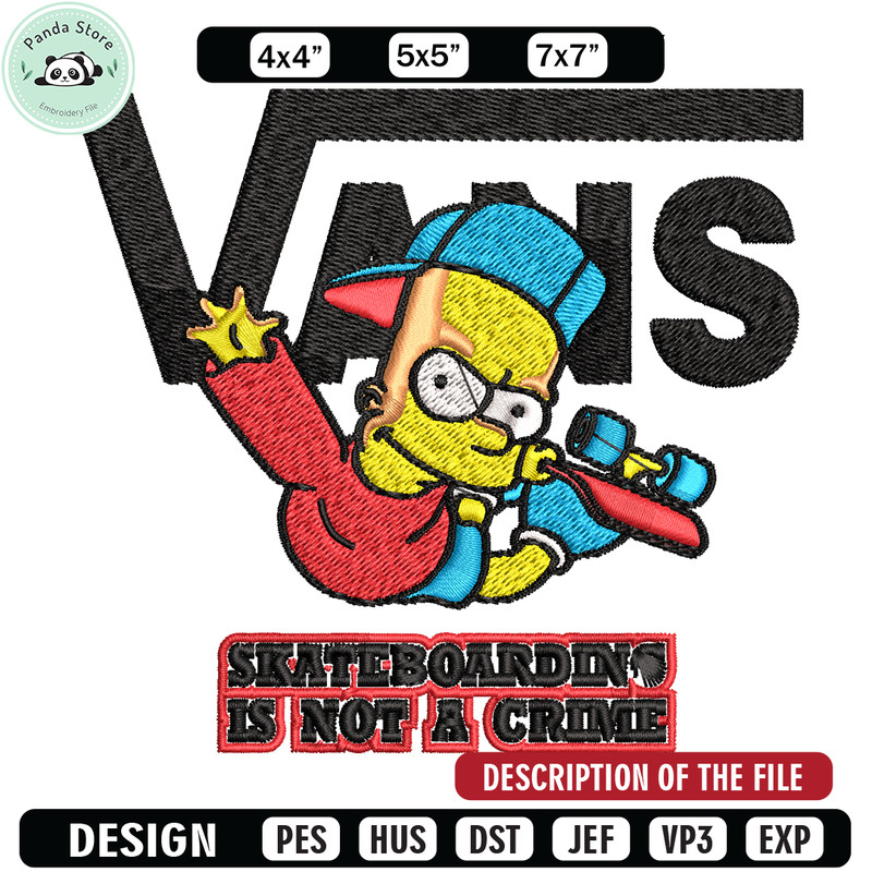 Bart Simpson Vans Embroidery design, Simpson Embroidery, cartoon design, Embroidery File, Instant download.jpg
