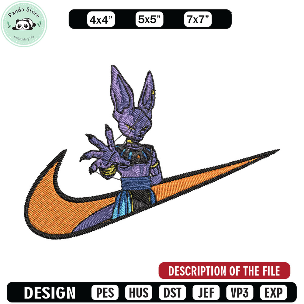 Beerus x nike Embroidery Design, Dragonball Embroidery, Embroidery File, Nike Embroidery, Anime shirt, Digital download.jpg