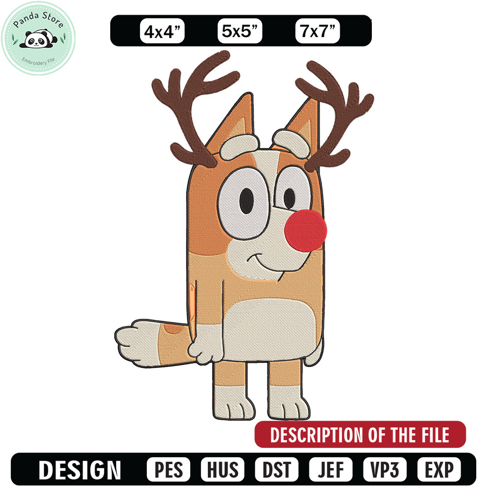 Bingo reineer Embroidery Design, Bluey Embroidery, Embroidery File, Chrismas Embroidery, Anime shirt, Digital download.jpg