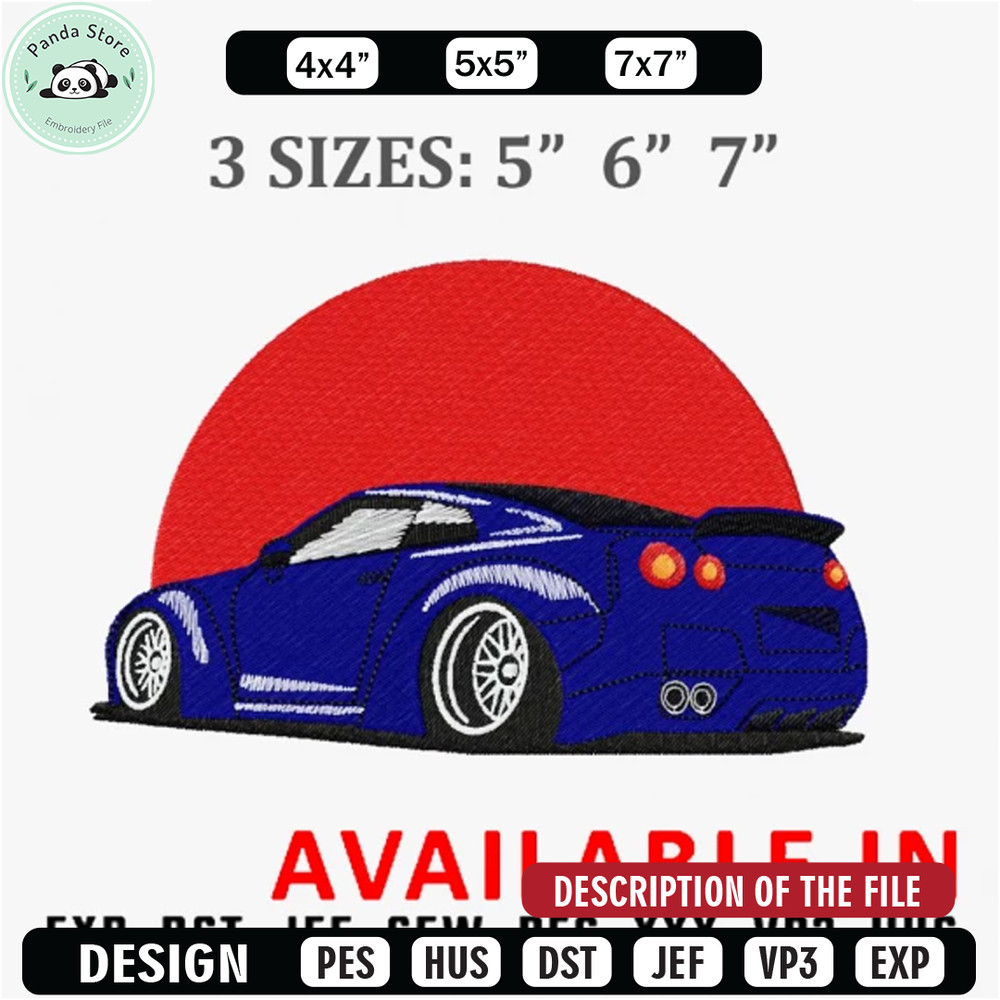 Blue car gtr embroidery design, Embroidered shirt, Car Embroidery, Car design, Logo design, digital download.jpg