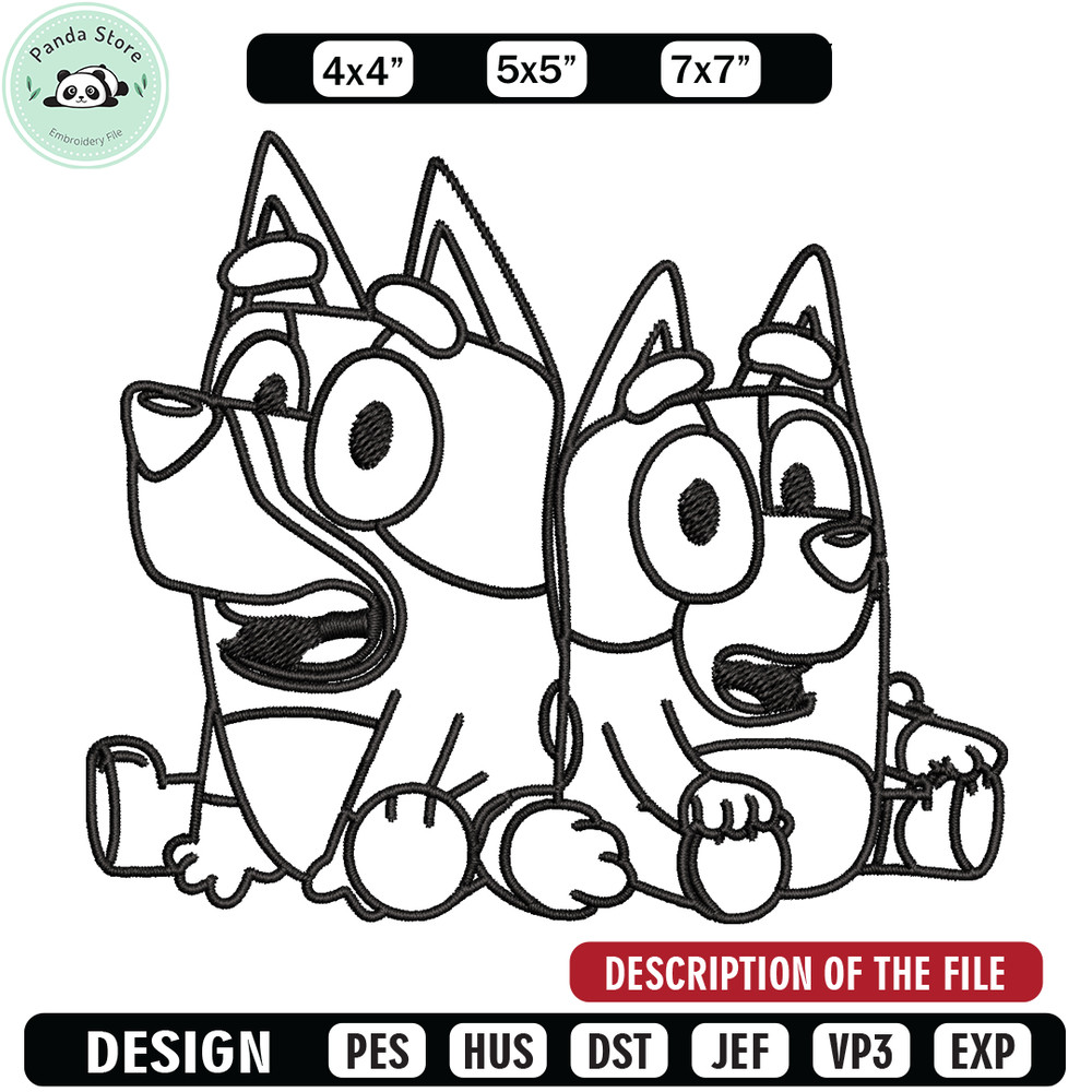 Bluey Bingo Coloring Pages Embroidery, Bluey Embroidery, Embroidery File, cartoon design, logo shirt, Digital download.jpg