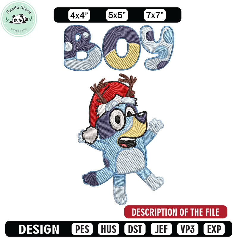 Bluey boy Embroidery Design, Bluey Embroidery, Embroidery File, Chrismas Embroidery, Anime shirt, Digital download.jpg